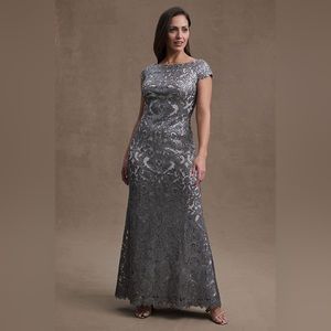 Tadashi shoji odette off-shoulder sequin mesh column gown - Anthropology